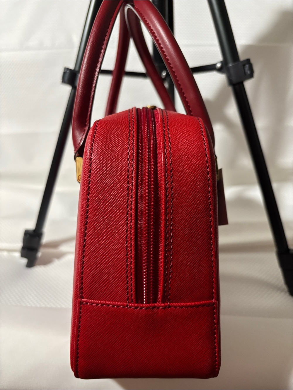 Burberry Red Structured Saffiano Satchel with Gold Hardware - Picture 4 of 12